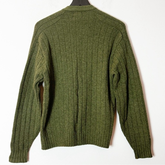 Vintage 1960s Van Heusen 100% Imported Shetland Wool Cardigan Green Size Medium - Picture 6 of 12